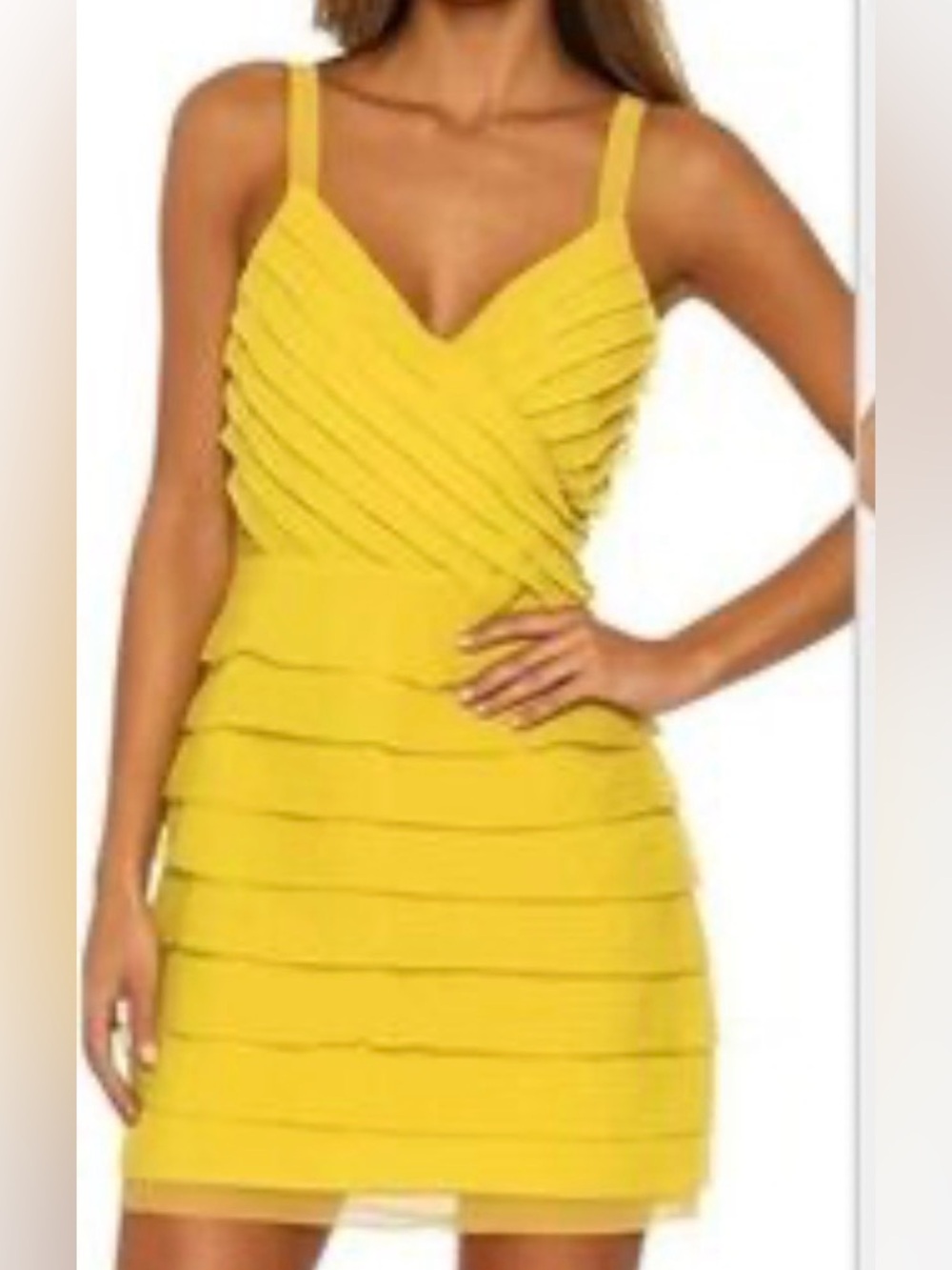 Arden B Yellow V-Neck Tiered Mini Dress
